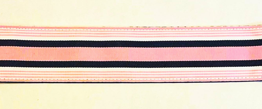 Light pink, white, and black stripe dog collar 1 1/2 in