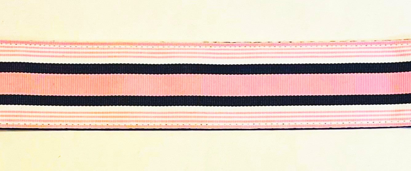 Light pink, white, and black stripe dog collar 1 1/2 in