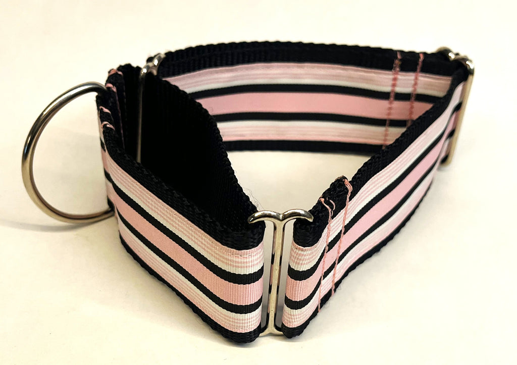 Light Pink, White, and Black Stripes Martingale Collar 2in