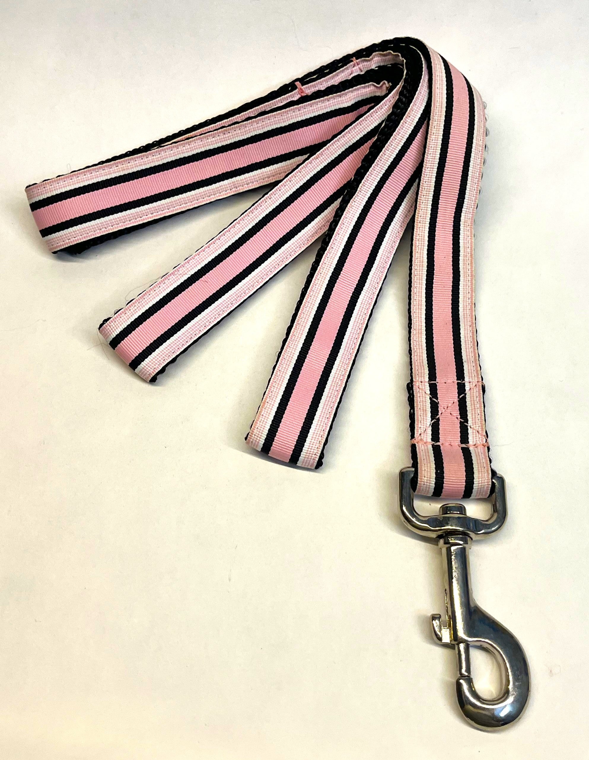 Light Pink, White, and Black Stripe Dog Leash 1in