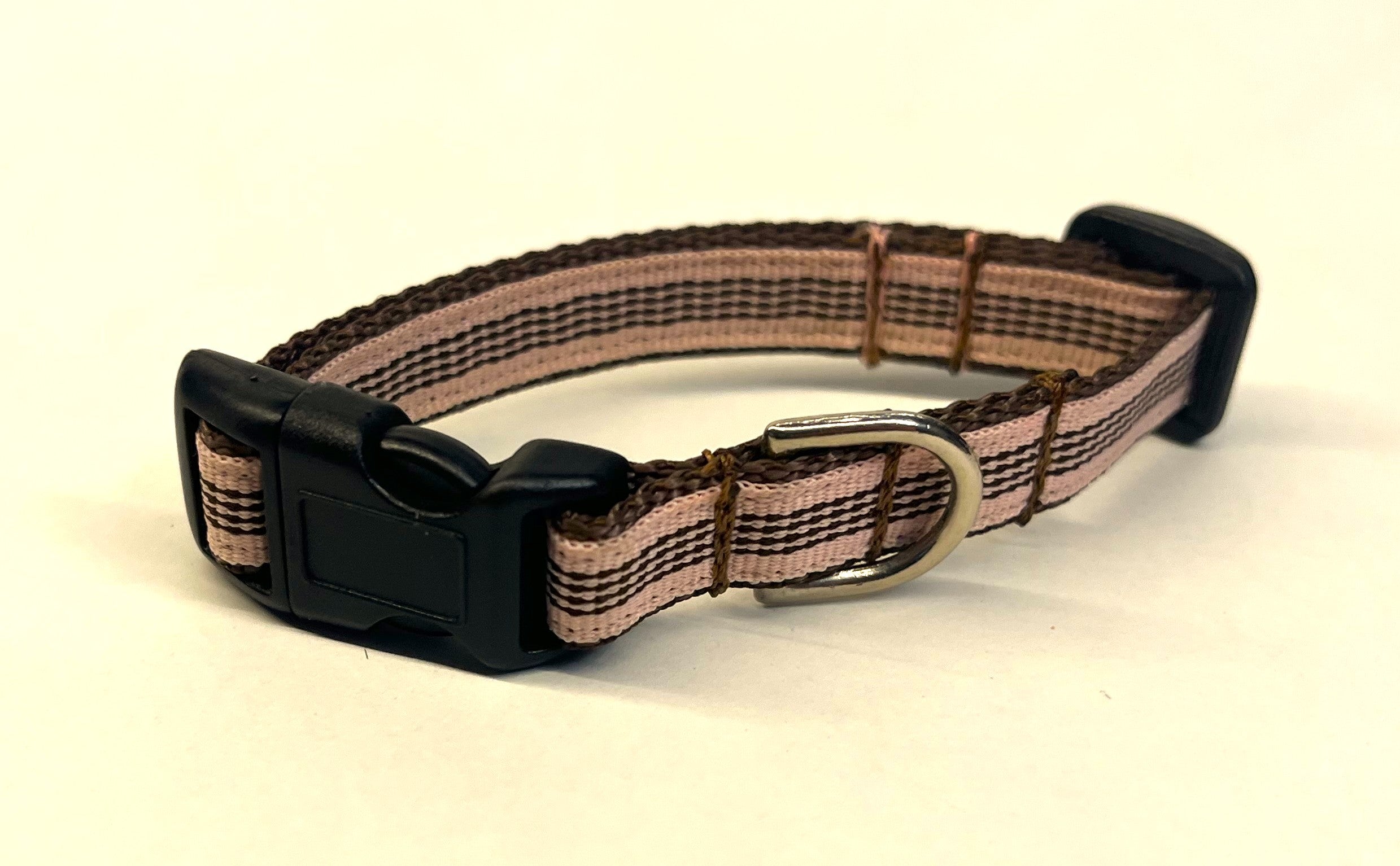 Light Pink and Brown Stripes Dog Collar 1/2
