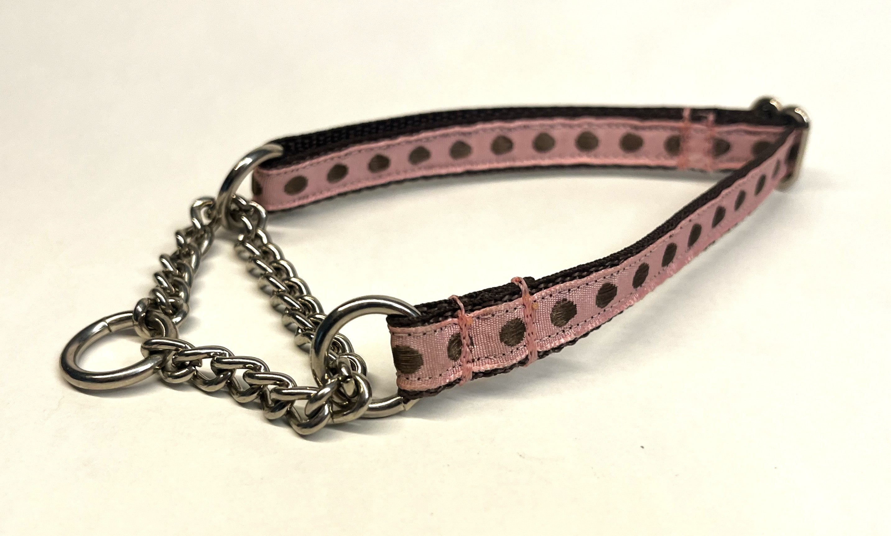 Light Pink with Brown Dots Chain Martingale Collar 1/2