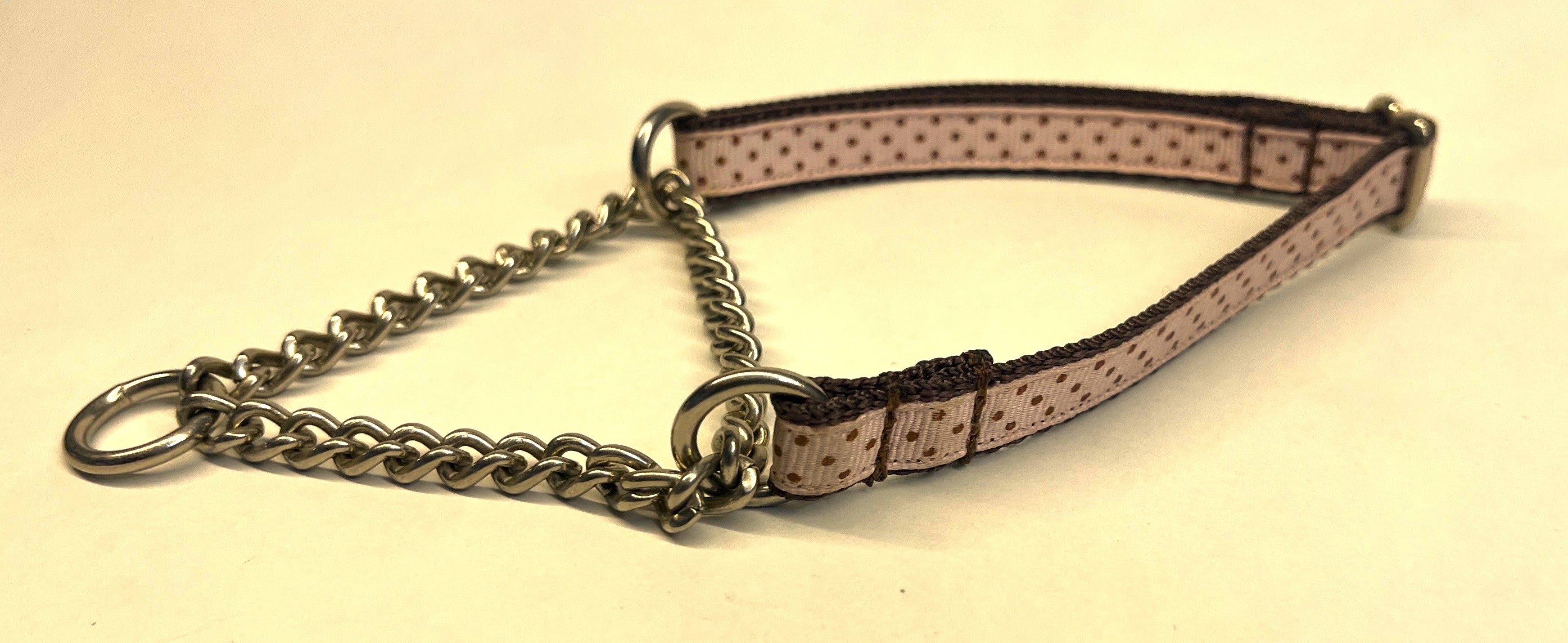 Light Pink with Brown Polka Dots Chain Martingale Collar 1/2