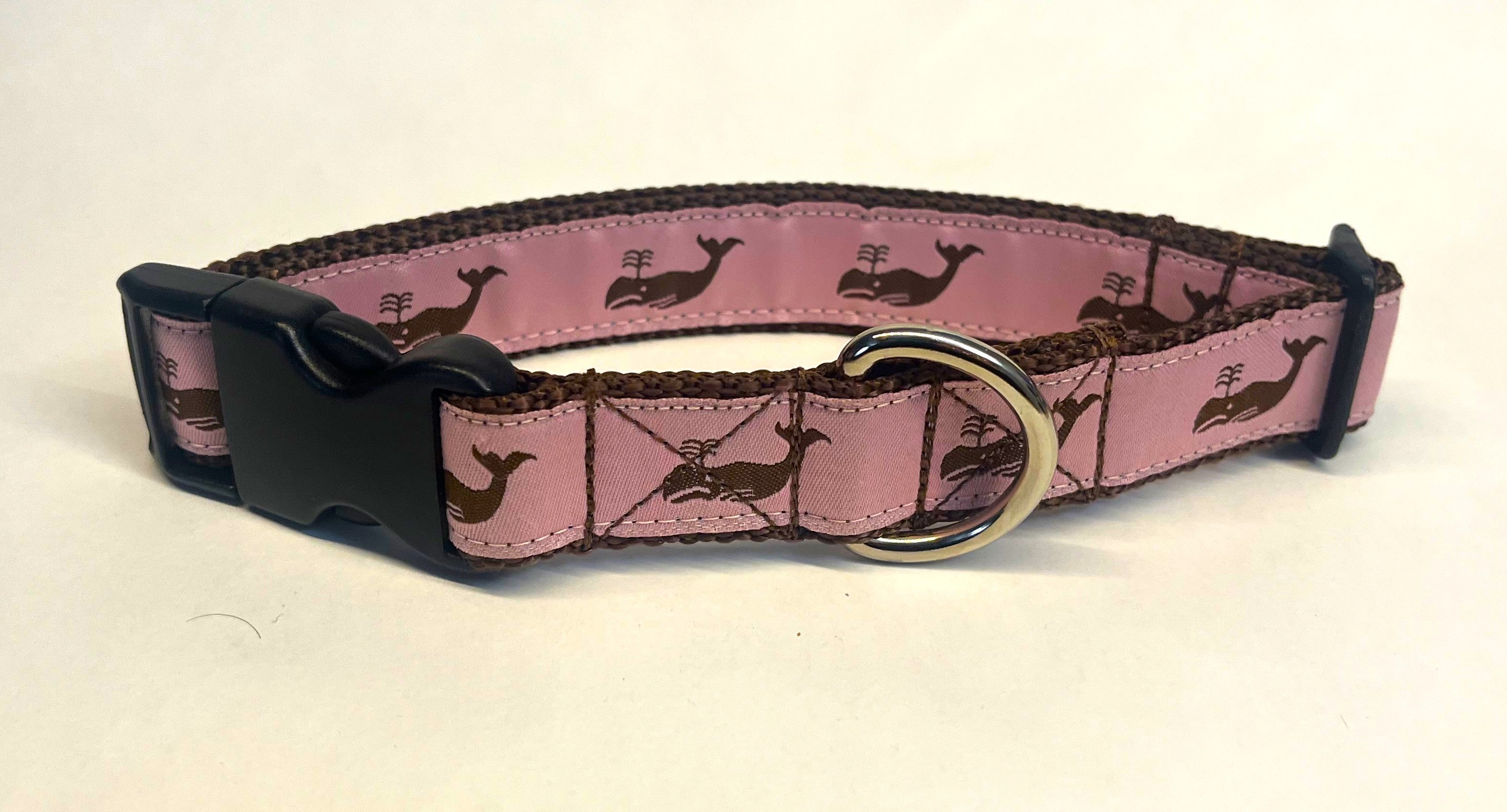 Light Pink with Brown Whales Dog Collar 1in
