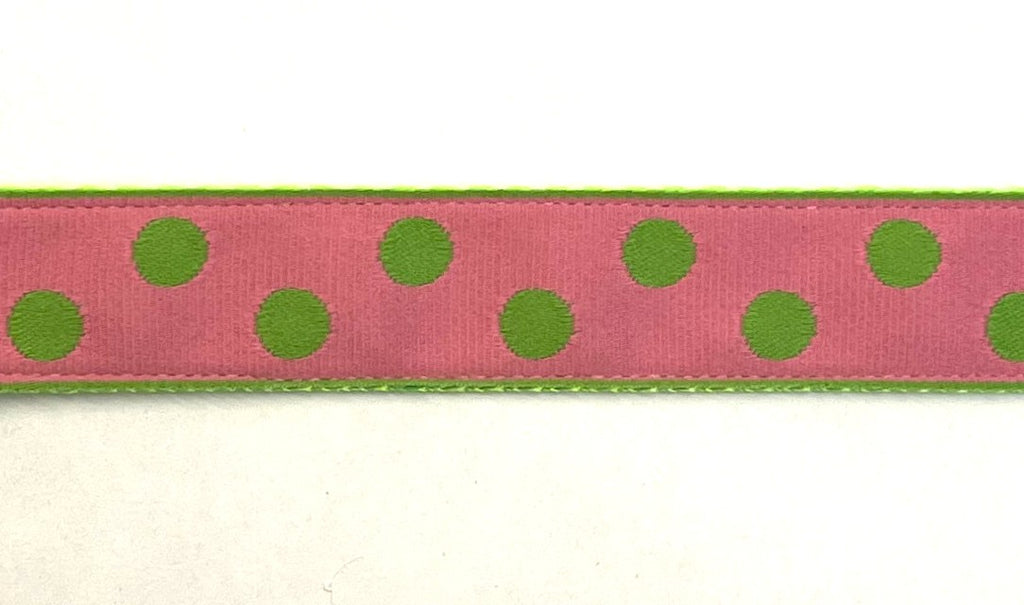 Light Pink with Green Dots Dog Collar 1in