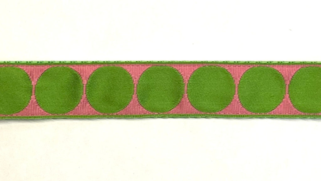 Light Pink with Green Large Dot Dog Leash 1in