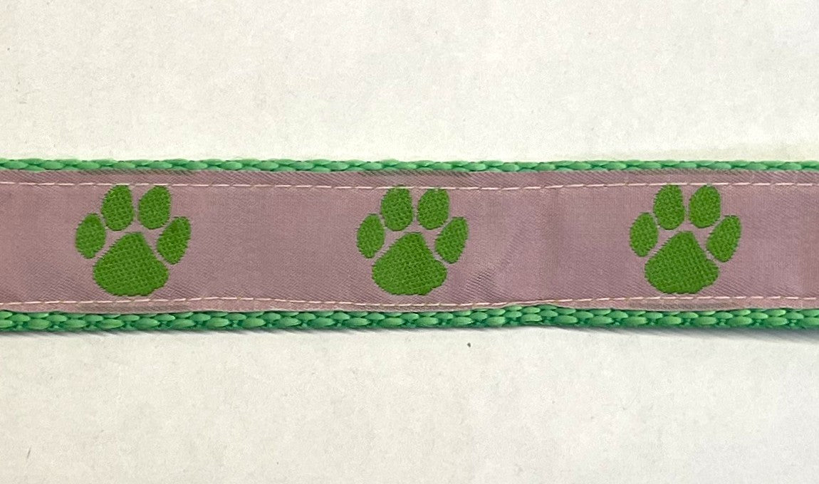 Light Pink with Green Paw Prints Dog Leash 1in