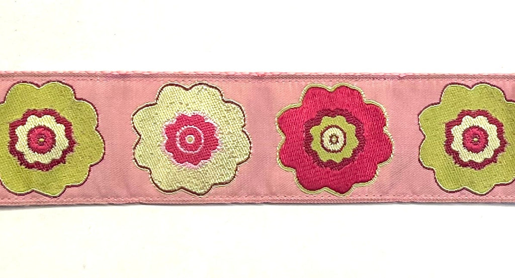 Light Pink with Green, Pink, and White Flowers Dog Collar 1 1/2 in