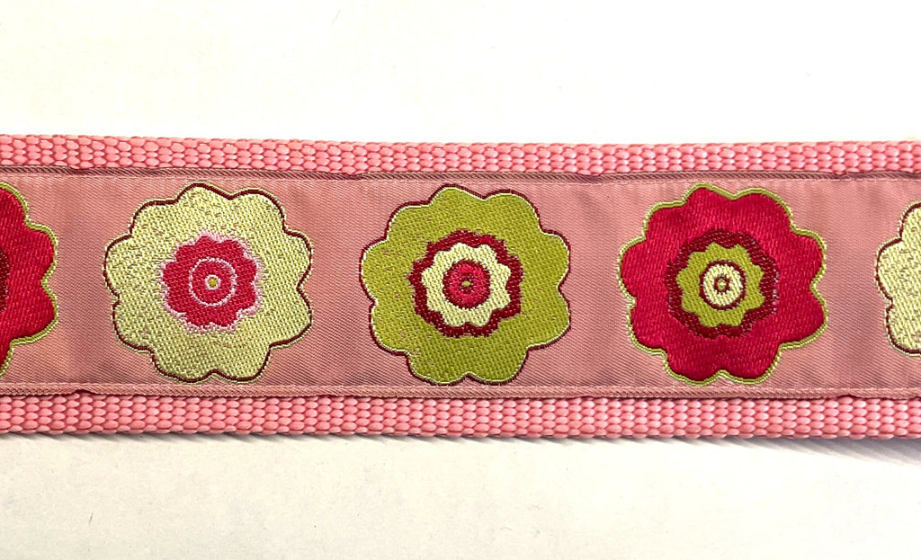 Light Pink with Green, Pink, White Flowers Dog Collar 2in