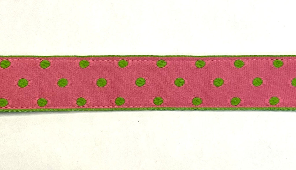 Light Pink with Green Polka Dots Dog Leash 1in
