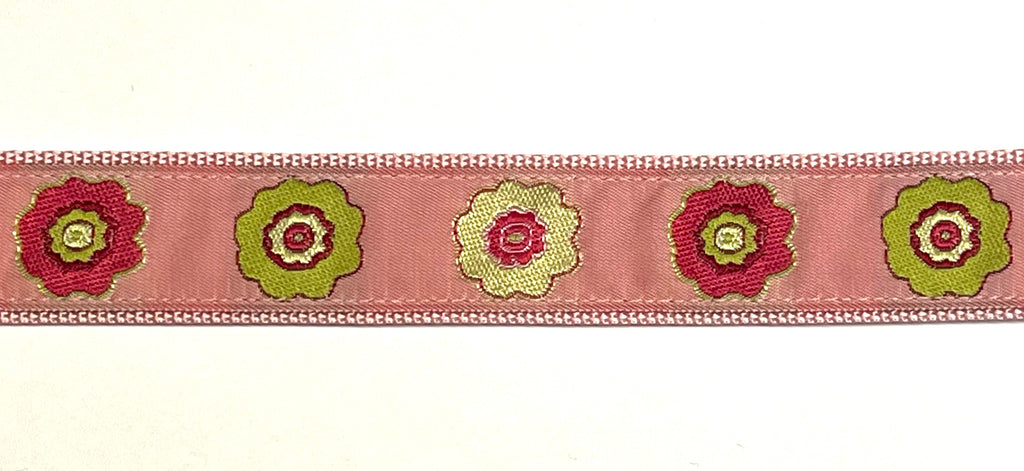 Light Pink with Green and Pink Flowers Chain Martingale Collar 1in