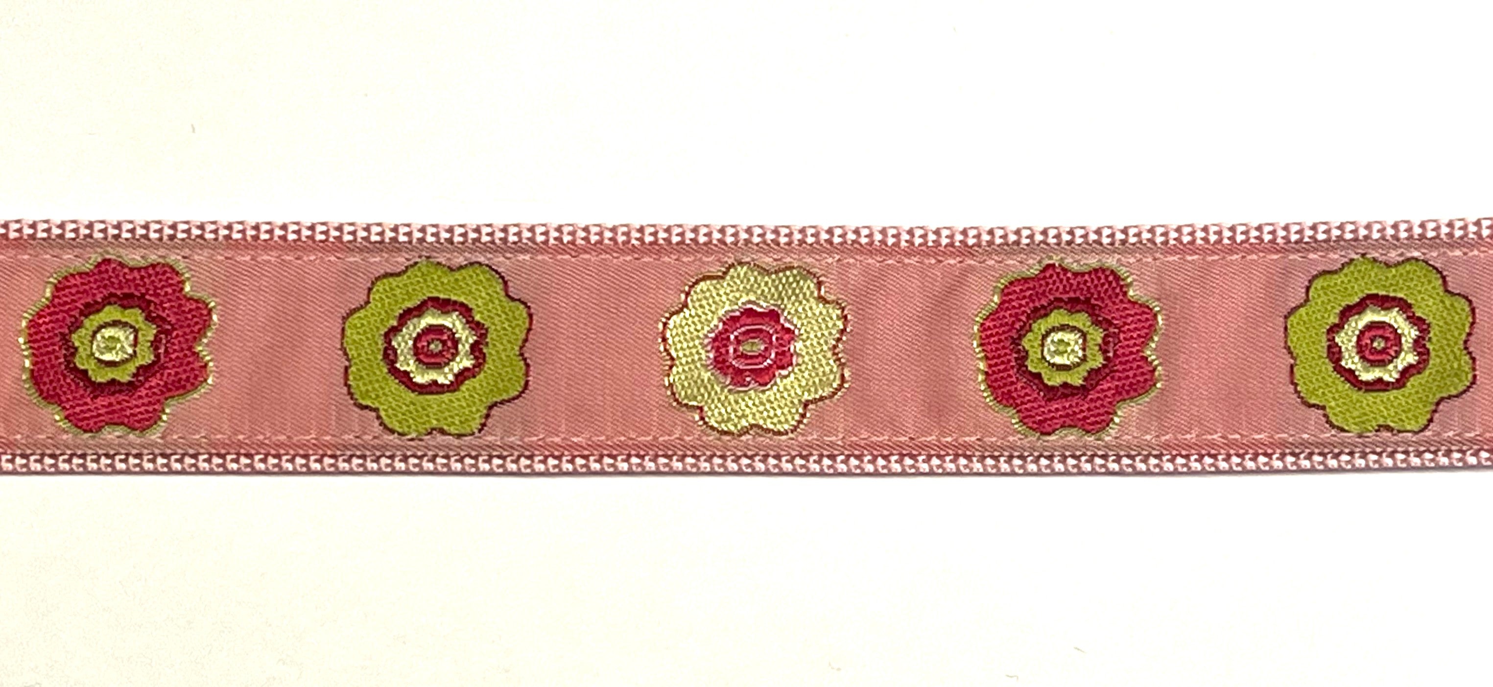 Light Pink with Green and Pink Flowers Chain Martingale Collar 1in