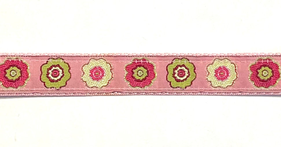 Light Pink with Green and Pink Flowers Dog Collar 3/4