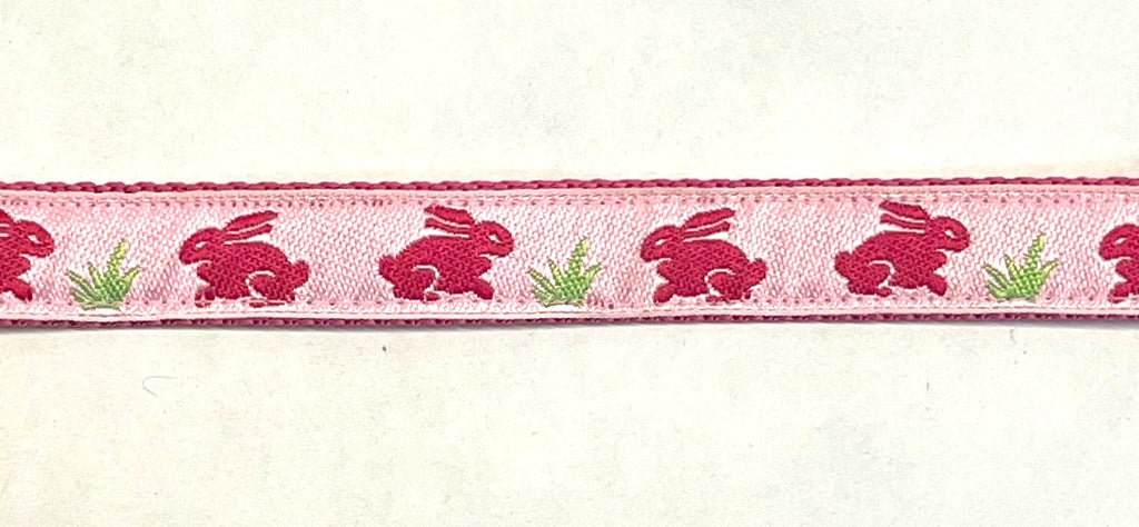 Light pink with pink bunnies dog leash on pink webbing