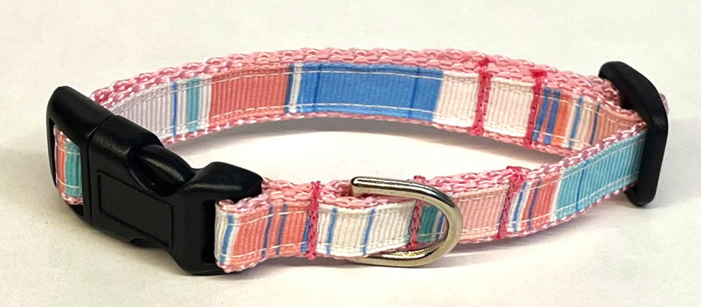 Light Blue, Pink, Light Pink & White Vertical Stripe Dog Collar 1/2