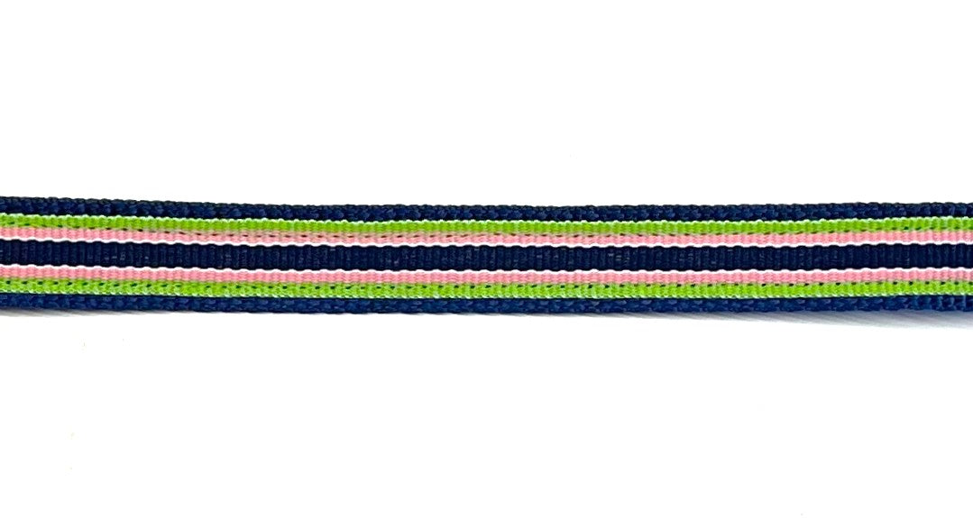 Navy, Lime Green, Light Pink & White Stripe Dog Leash 1/2
