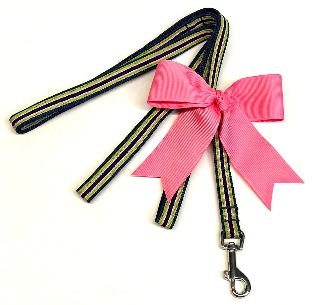 Navy, Lime Green, Light Pink & White Stripe Dog Leash 1/2