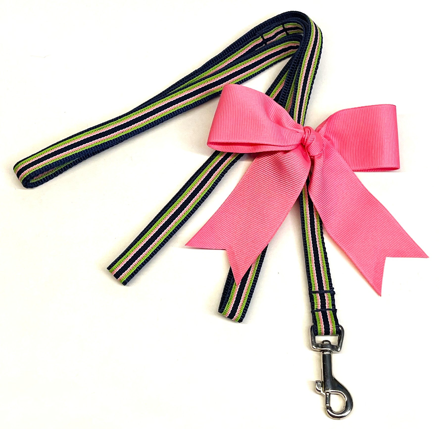 Navy, Lime Green, Light Pink & White Stripe Dog Leash 1/2