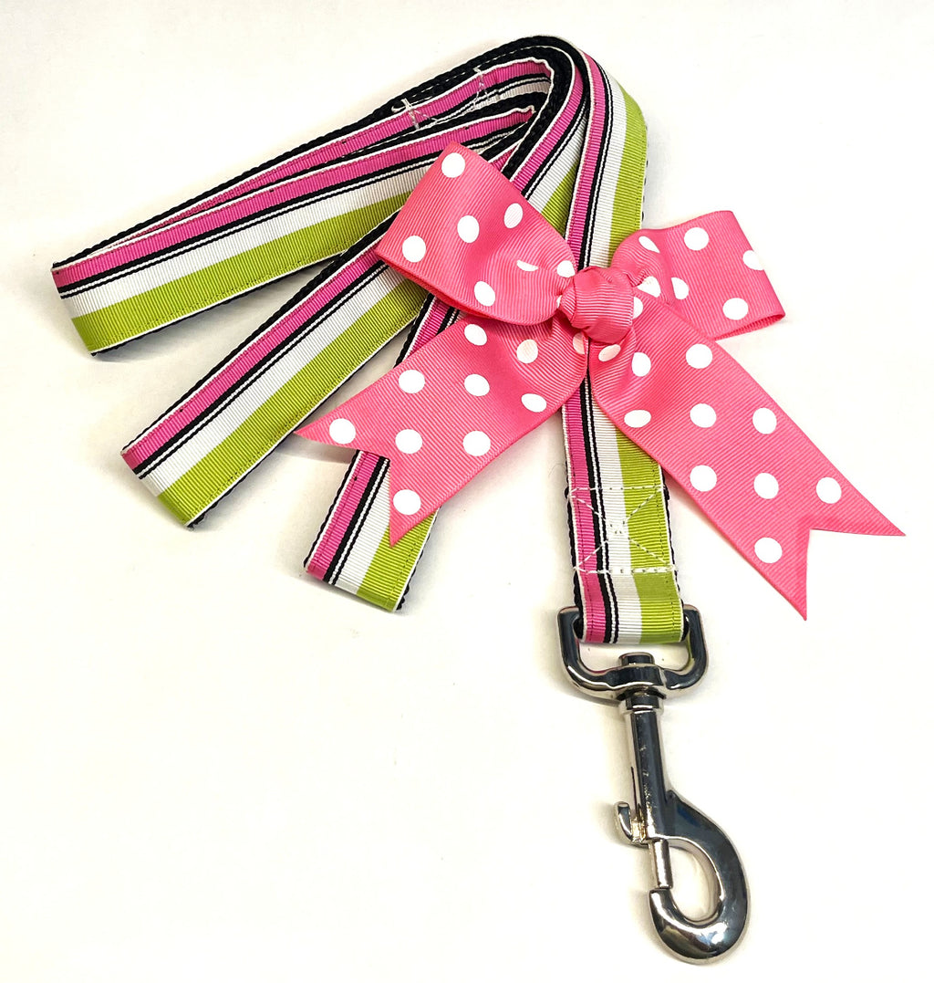 Lime Green, White, Black, and Pink Stripes Dog Leash 1in