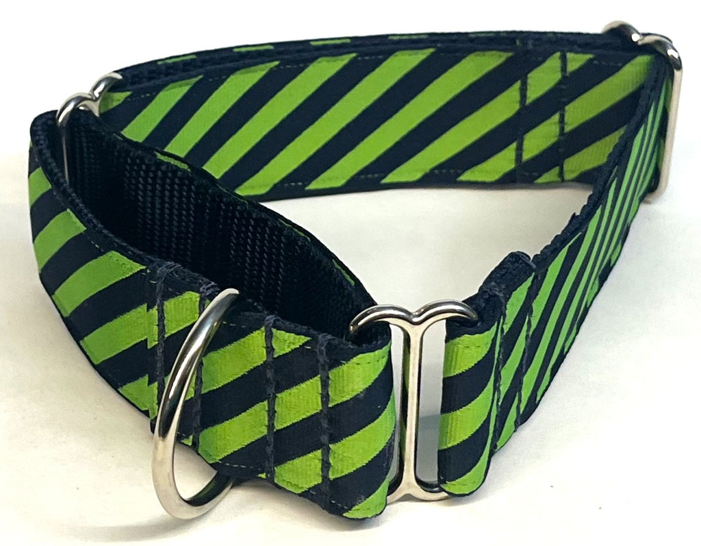 Lime Green and Navy Diagonal Stripe Martingale Collar 1 1/2 in