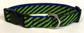 Lime Green and Navy Diagonal Stripe Dog Collar 1in
