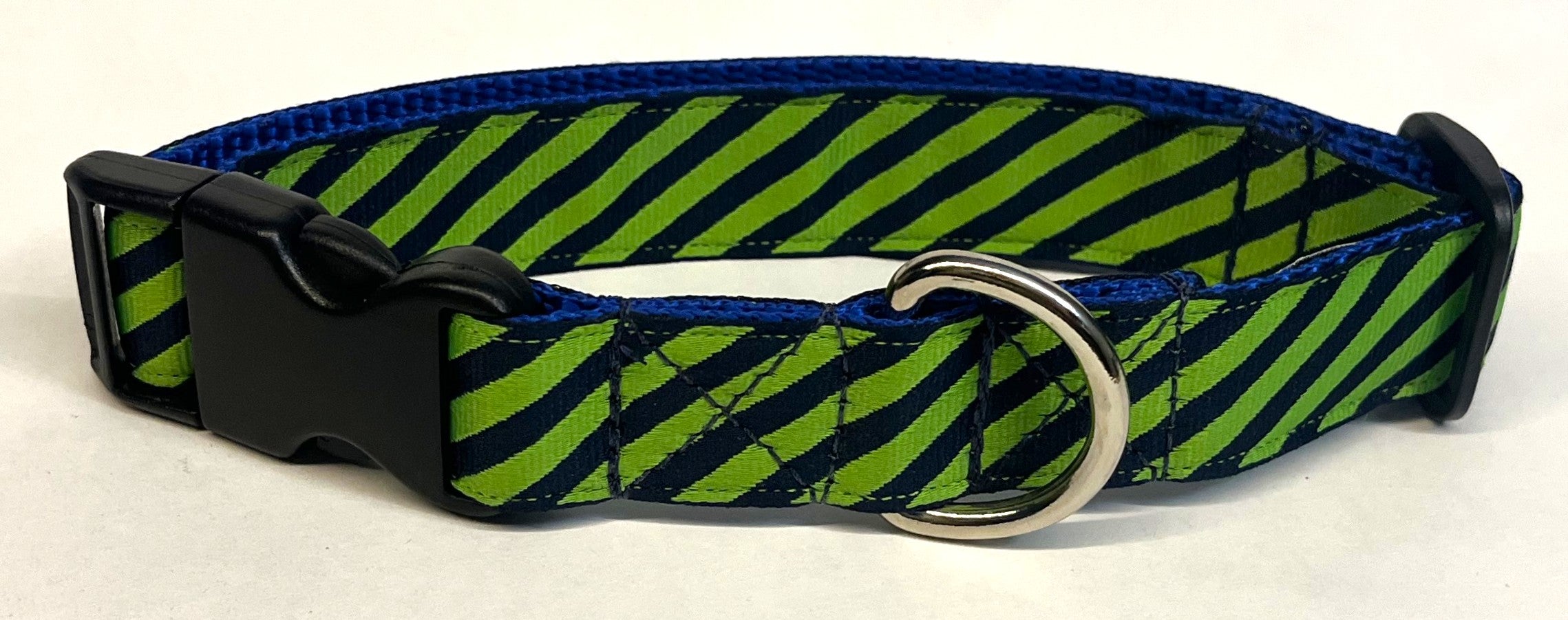 Lime Green and Navy Diagonal Stripe Dog Collar 1in