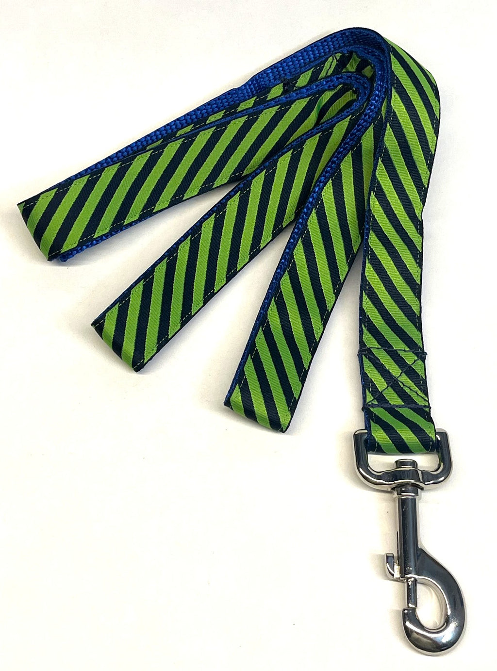 Lime Green and Navy Diagonal Stripe Dog Leash 1in
