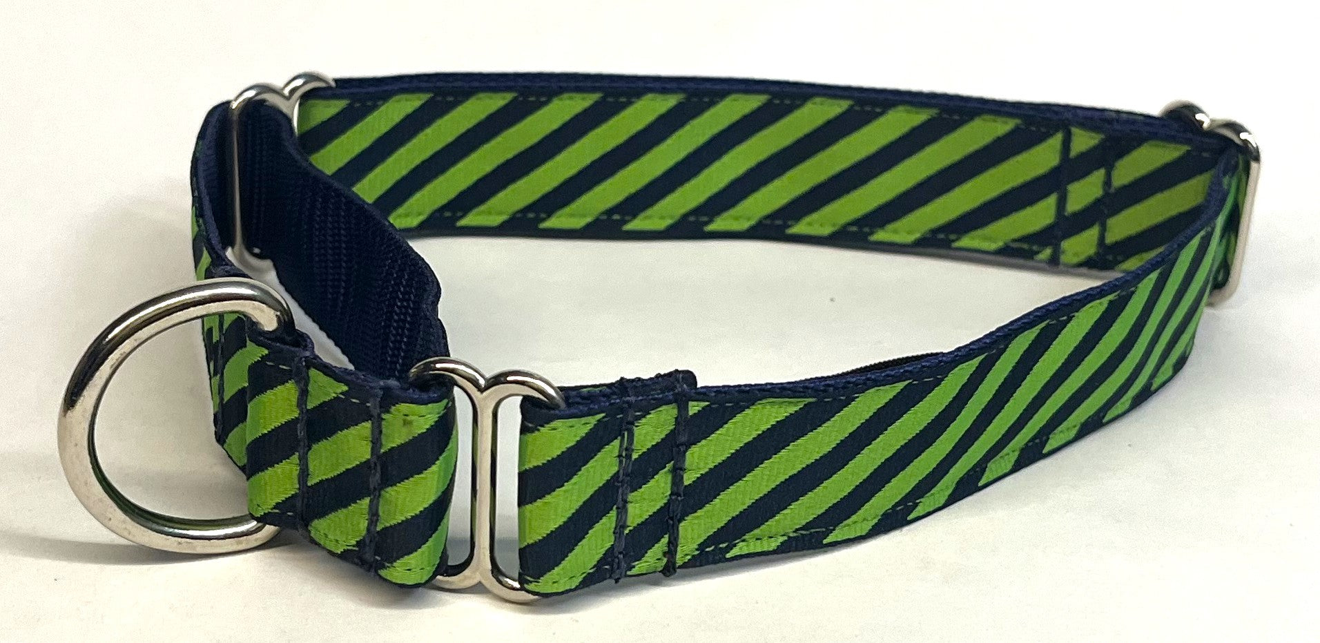 Lime Green and Navy Diagonal Stripe Martingale Collar 1in