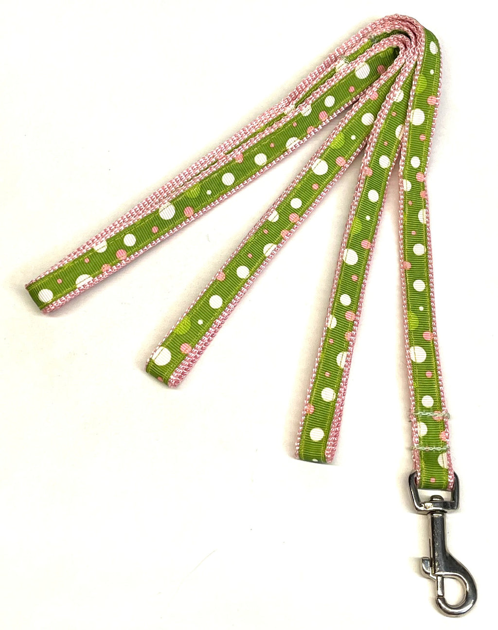 Lime Green with Light Pink, Green & White Bubble Dots Dog Leash 1/2