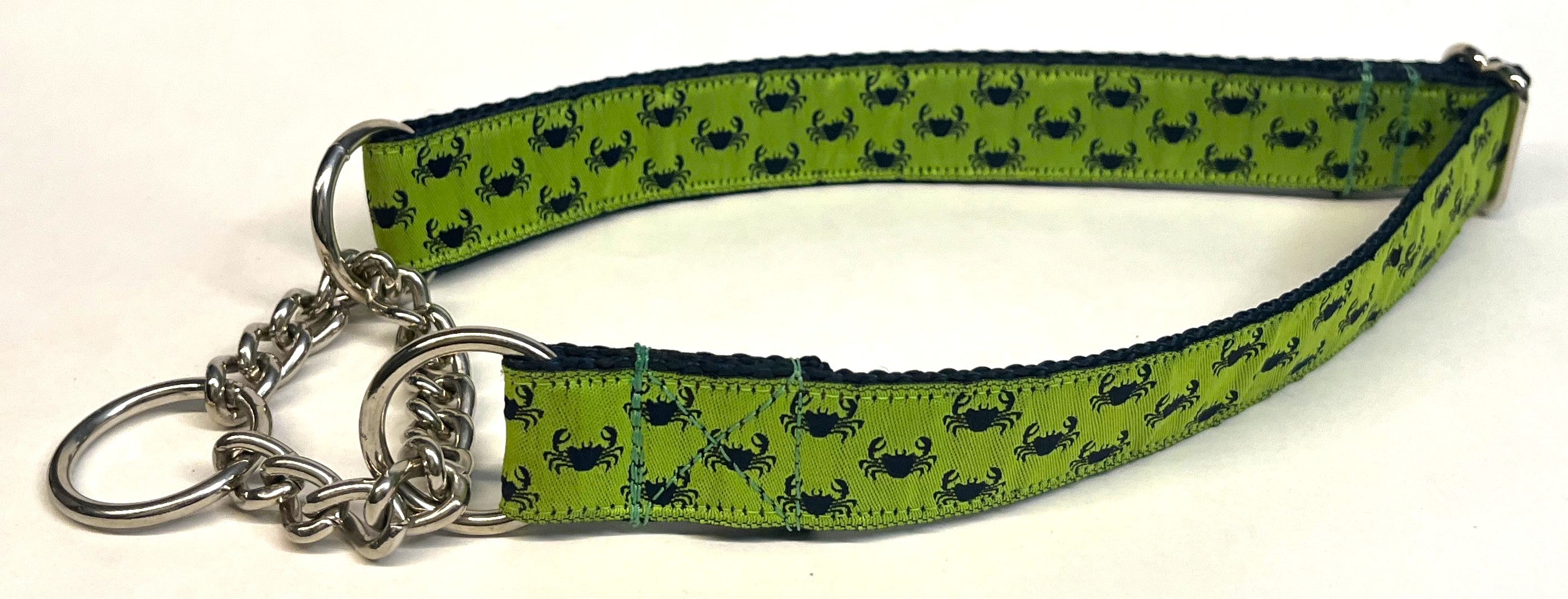 Lime Green with Navy Little Crabs Chain Martingale Collar 1in