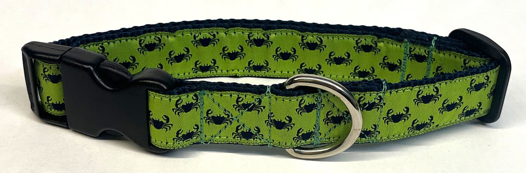 Lime Green with Navy Little Crabs Dog Collar 1in