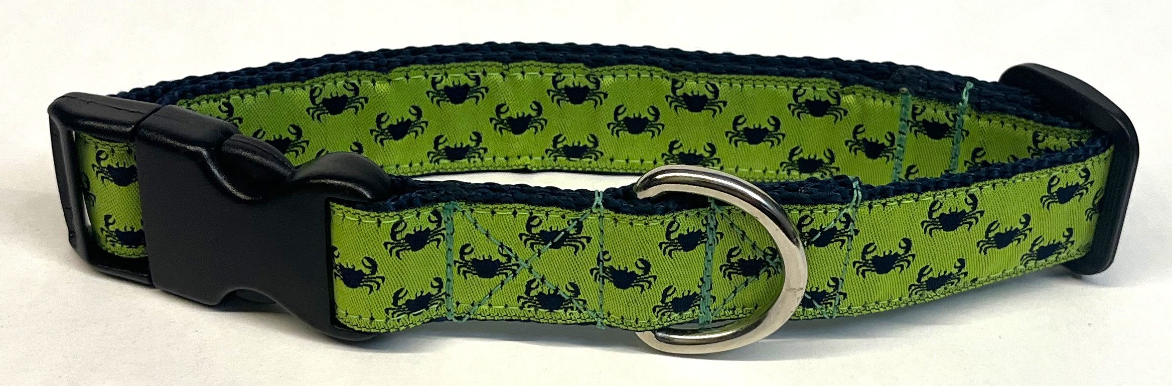 Lime Green with Navy Little Crabs Dog Collar 1in