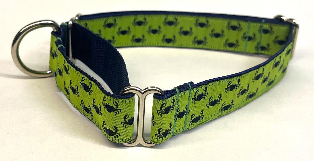Lime Green with Navy Little Crabs Martingale Collar 1in