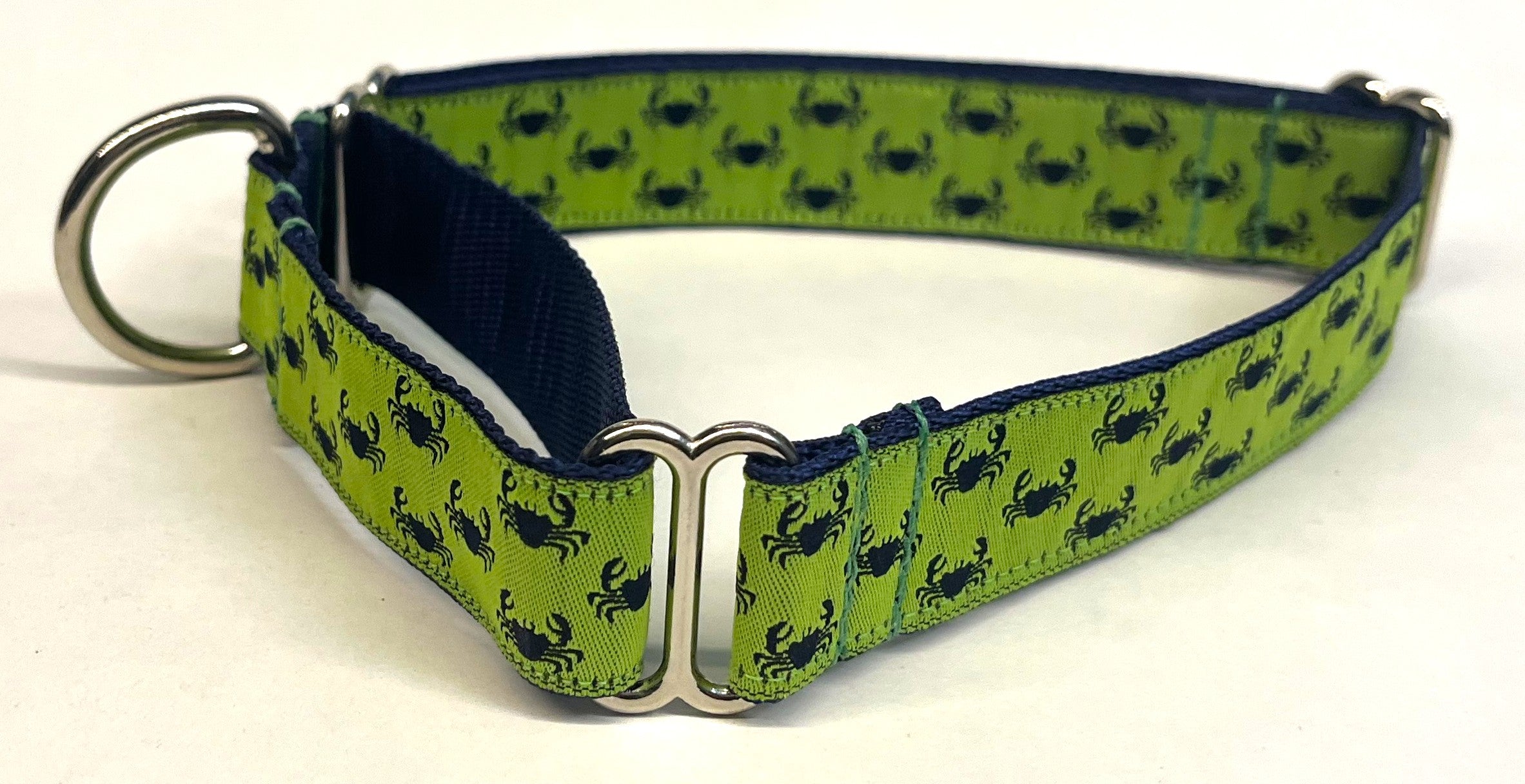 Lime Green with Navy Little Crabs Martingale Collar 1in
