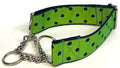 Lime Green with Navy Polka Dots Chain Martingale Collar 1 1/2 in
