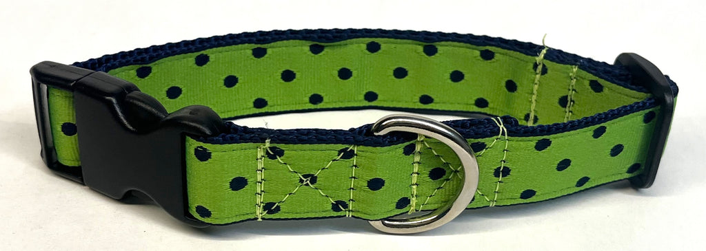Lime Green with Navy Polka Dots Dog Collar 1in