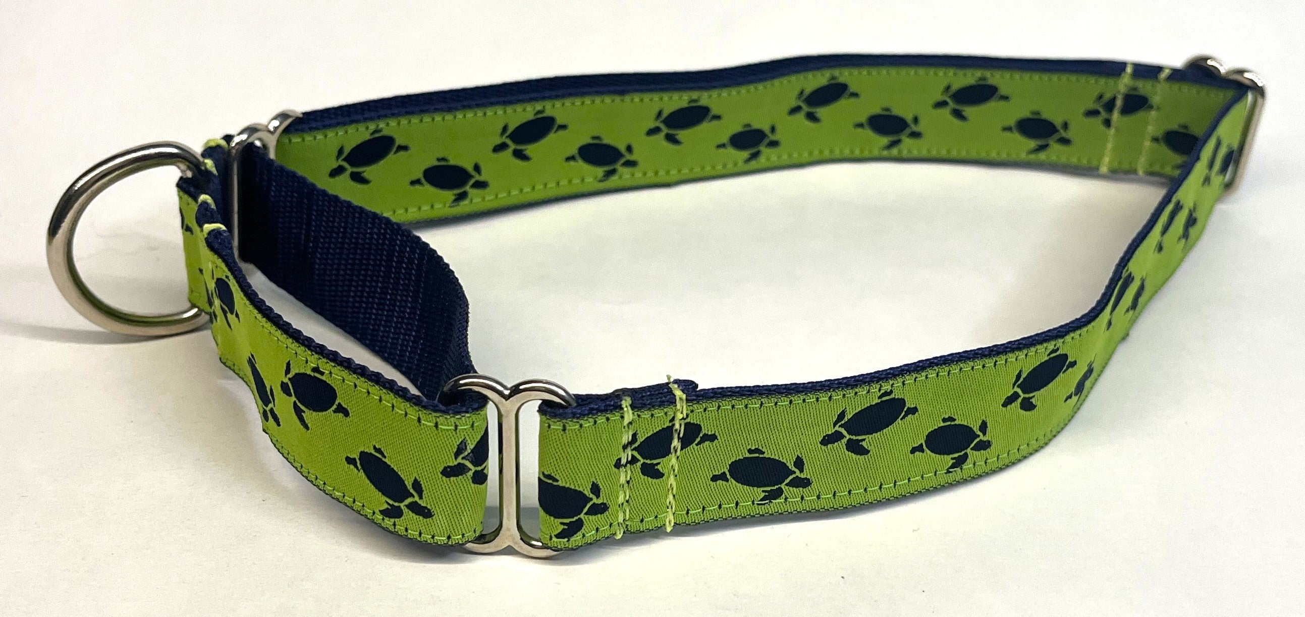 Lime Green with Navy Turtles Martingale Collar 1in