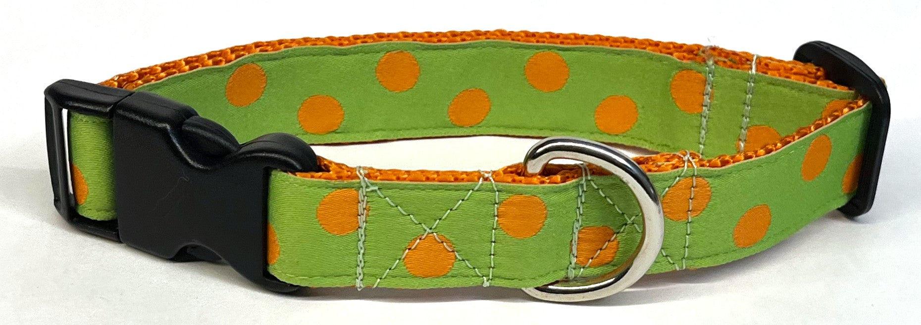Lime Green with Orange Dots Dog Collar 1in