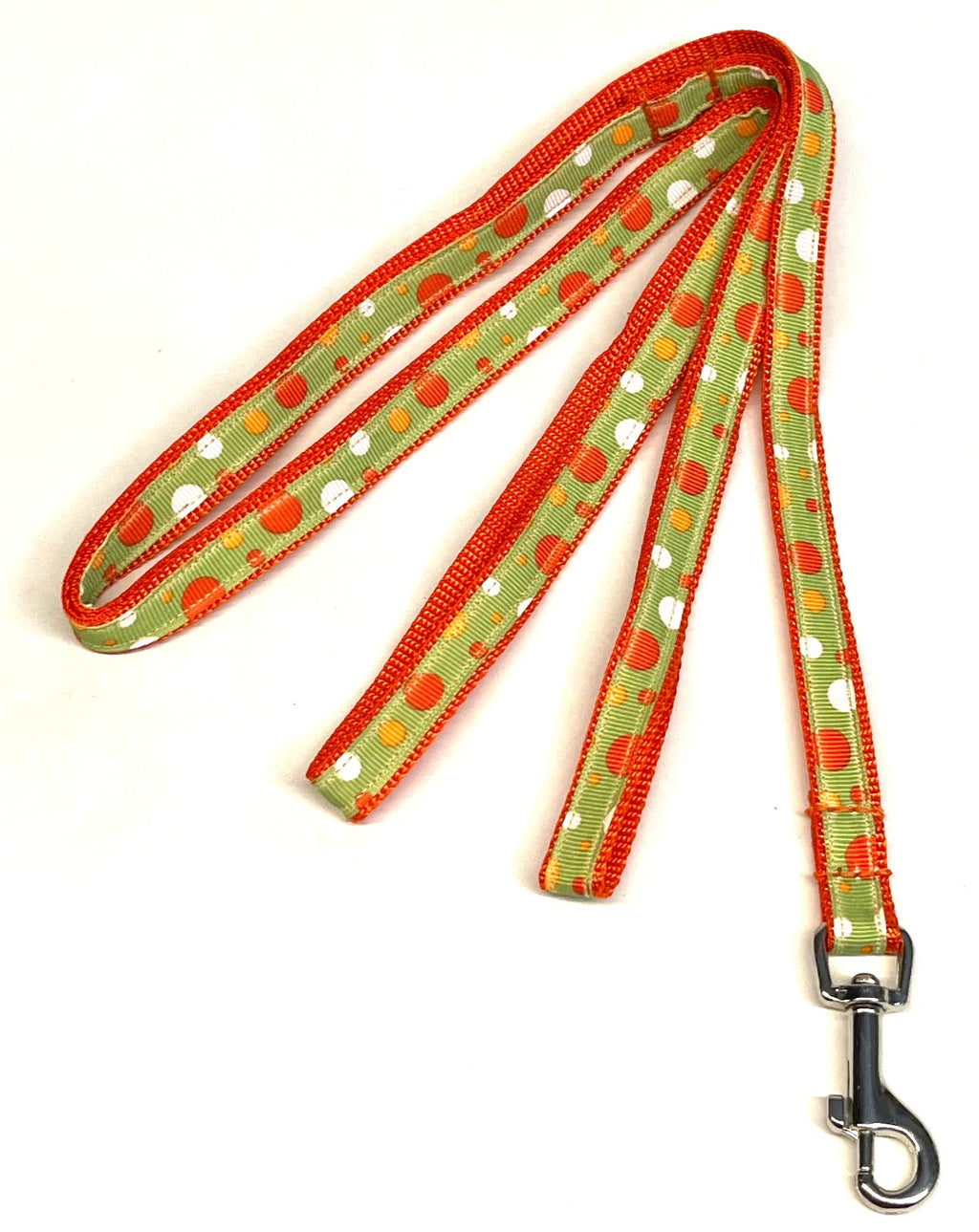 Lime Green with Orange & White Bubble Dots Dog Leash 1/2