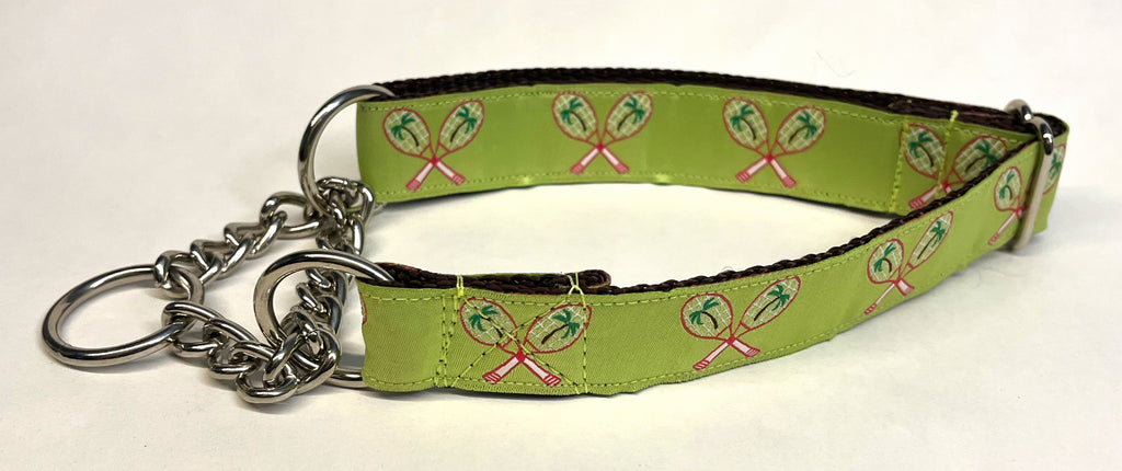 Lime Green with Palm Tree Tennis Rackets Chain Martingale Collar 1in