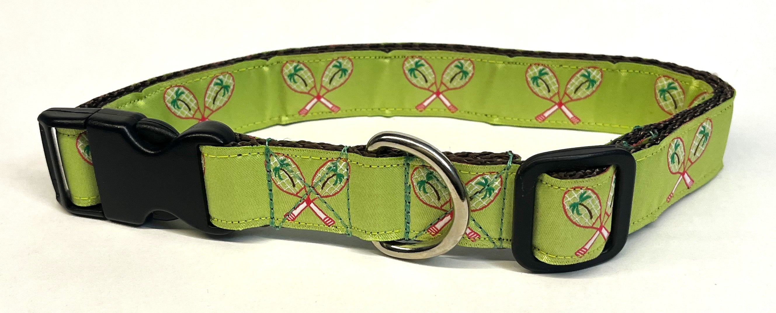 Lime Green with Palm Tree Tennis Rackets Dog Collar 1in