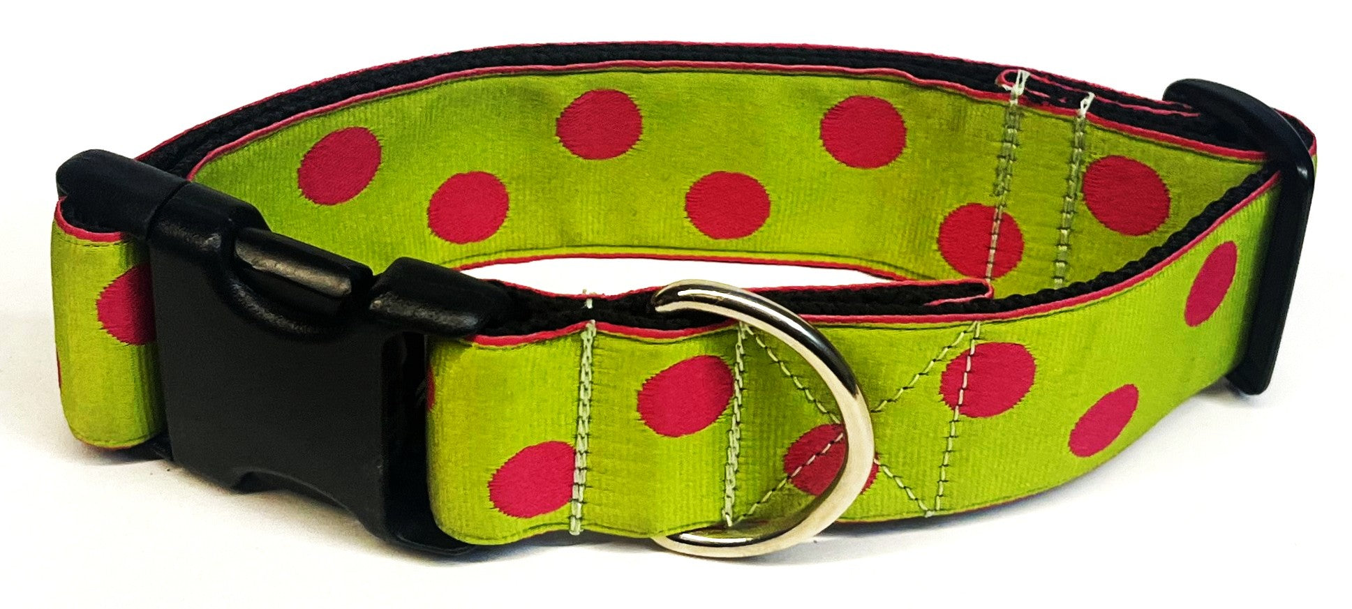 Lime Green with Pink Dots Dog Collar 1 1/2 in
