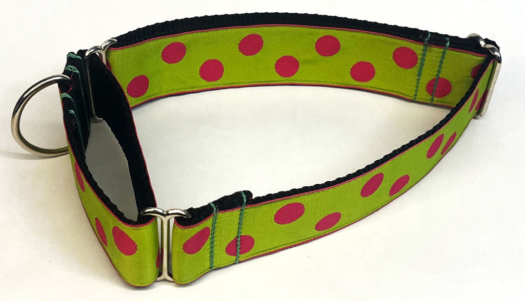Lime Green with Pink Dots Martingale Collar 1 1/2 in