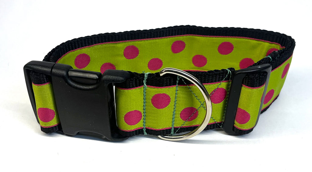 Lime Green with Pink Dots Dog Collar 2in