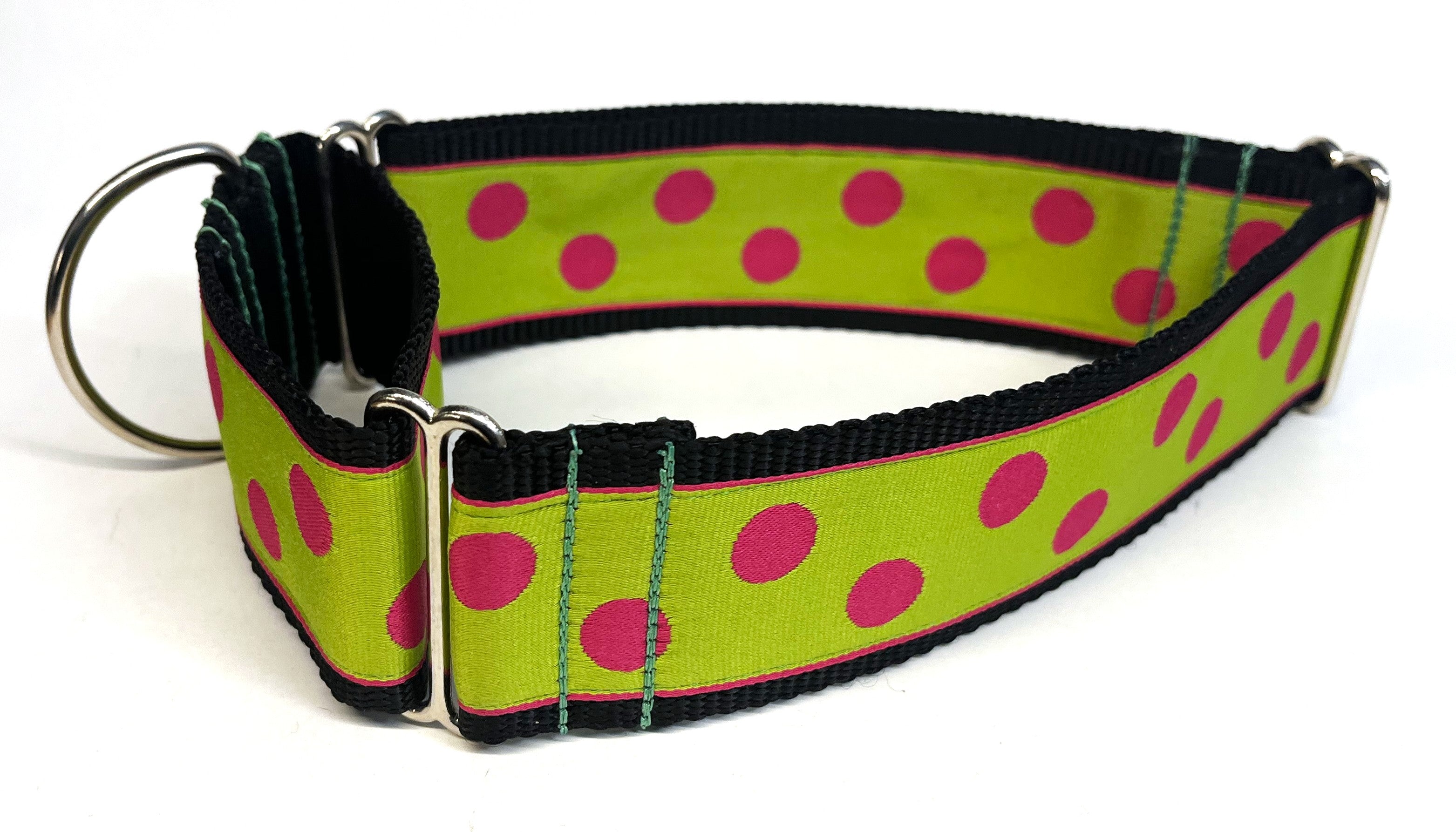Lime Green with Pink Dots Martingale Collar 2in