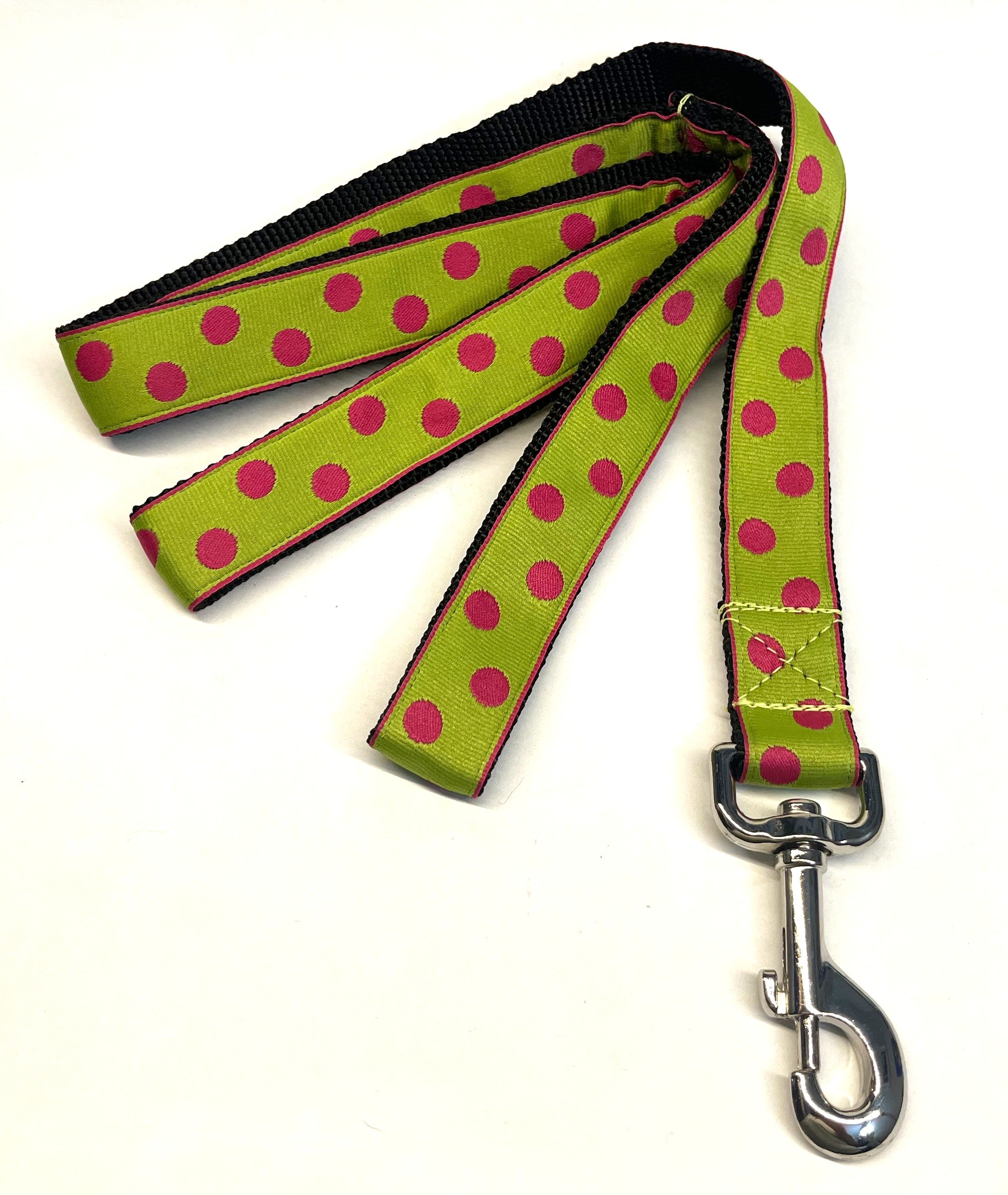 Lime Green with Pink Dots Dog Leash 1in