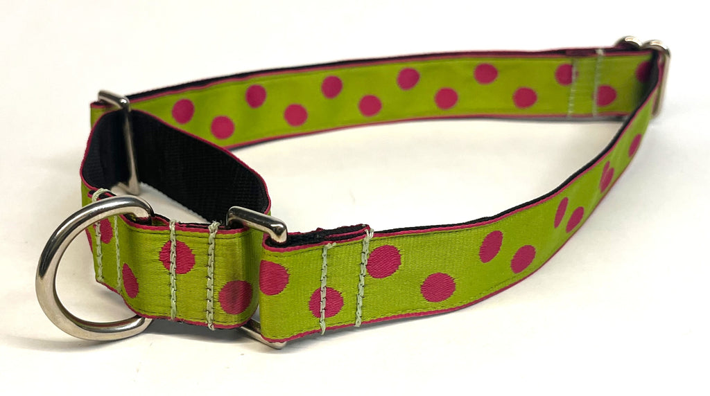 Lime Green with Pink Dots Martingale Collar 1in