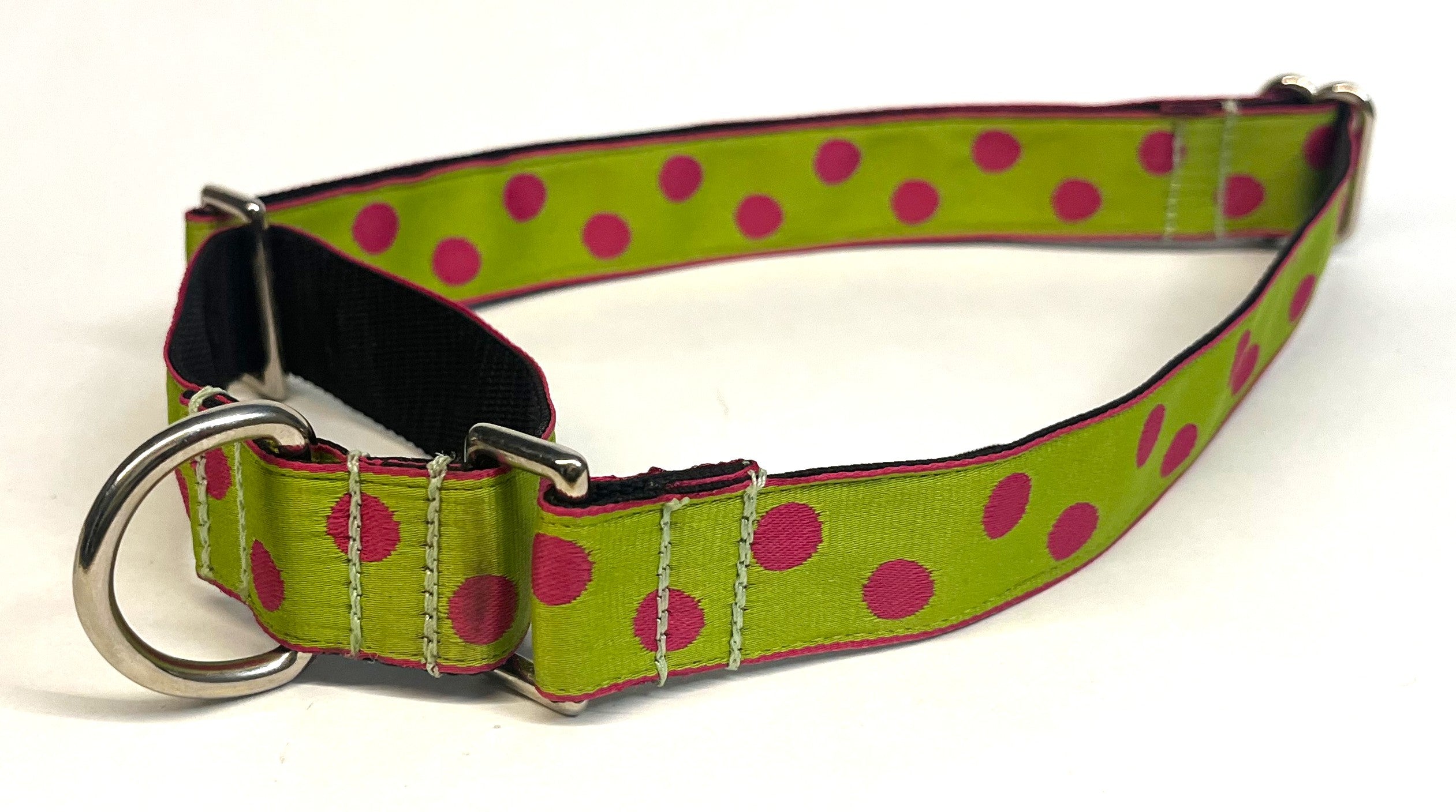 Lime Green with Pink Dots Martingale Collar 1in