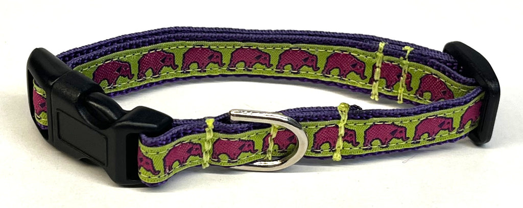 Lime Green with Pink Elephants Dog Collar 1/2