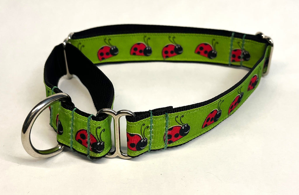 Lime Green with Pink Ladybugs Martingale Collar 1in